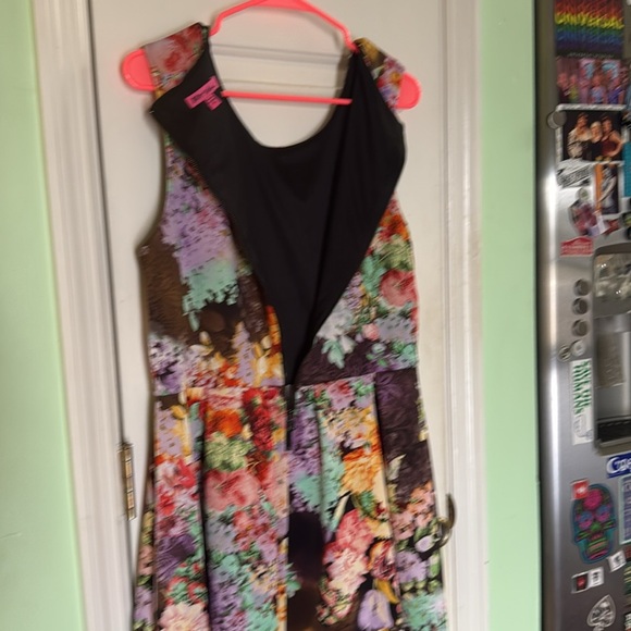 Betsey Johnson Floral Print Fit n Flare Mini Dress Dahlias Fall Flowers Size 14 - Picture 10 of 10
